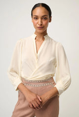 Chloe Silk Criss Cross Cuffed Shirt | Cloud