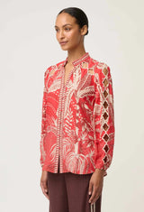 Audrey Placement Embroidered Viscose Faille Blouse | Crimson Palms