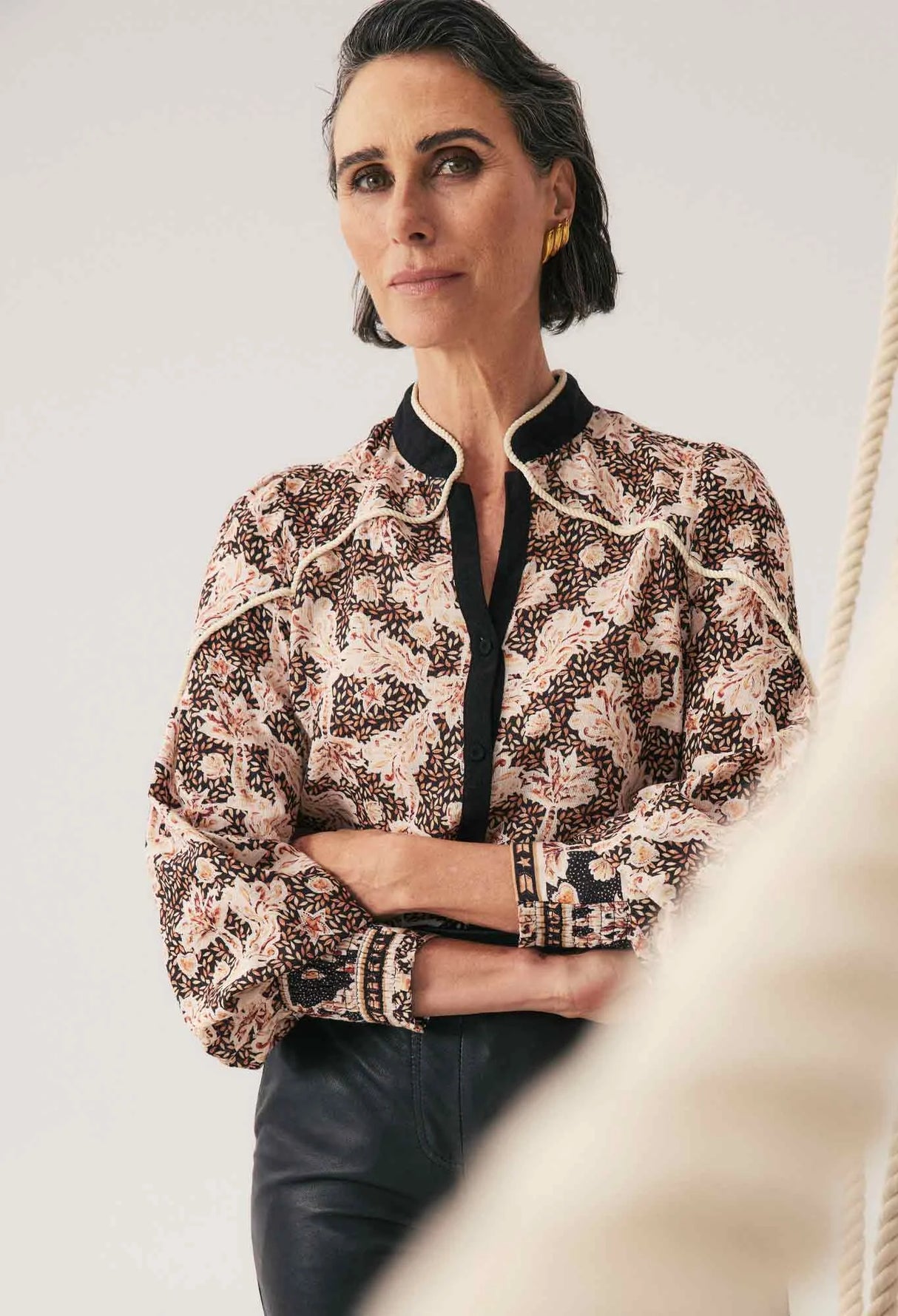 Harley Linen Viscose Rope Trim Detail Shirt | Russet Palm