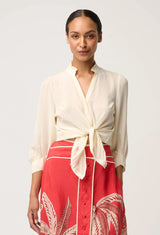 Chloe Silk Criss Cross Cuffed Shirt | Cloud