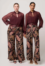 Simona Sheer Viscose Gold Detail Blouse | bordeaux