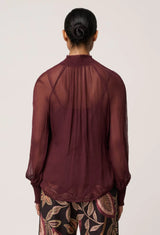 Simona Sheer Viscose Gold Detail Blouse | bordeaux