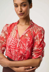 Lunette Viscose Chiffon Ruched Sleeve Blouse | Crimson Palms