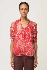 Lunette Viscose Chiffon Ruched Sleeve Blouse | Crimson Palms
