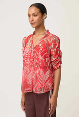Lunette Viscose Chiffon Ruched Sleeve Blouse | Crimson Palms