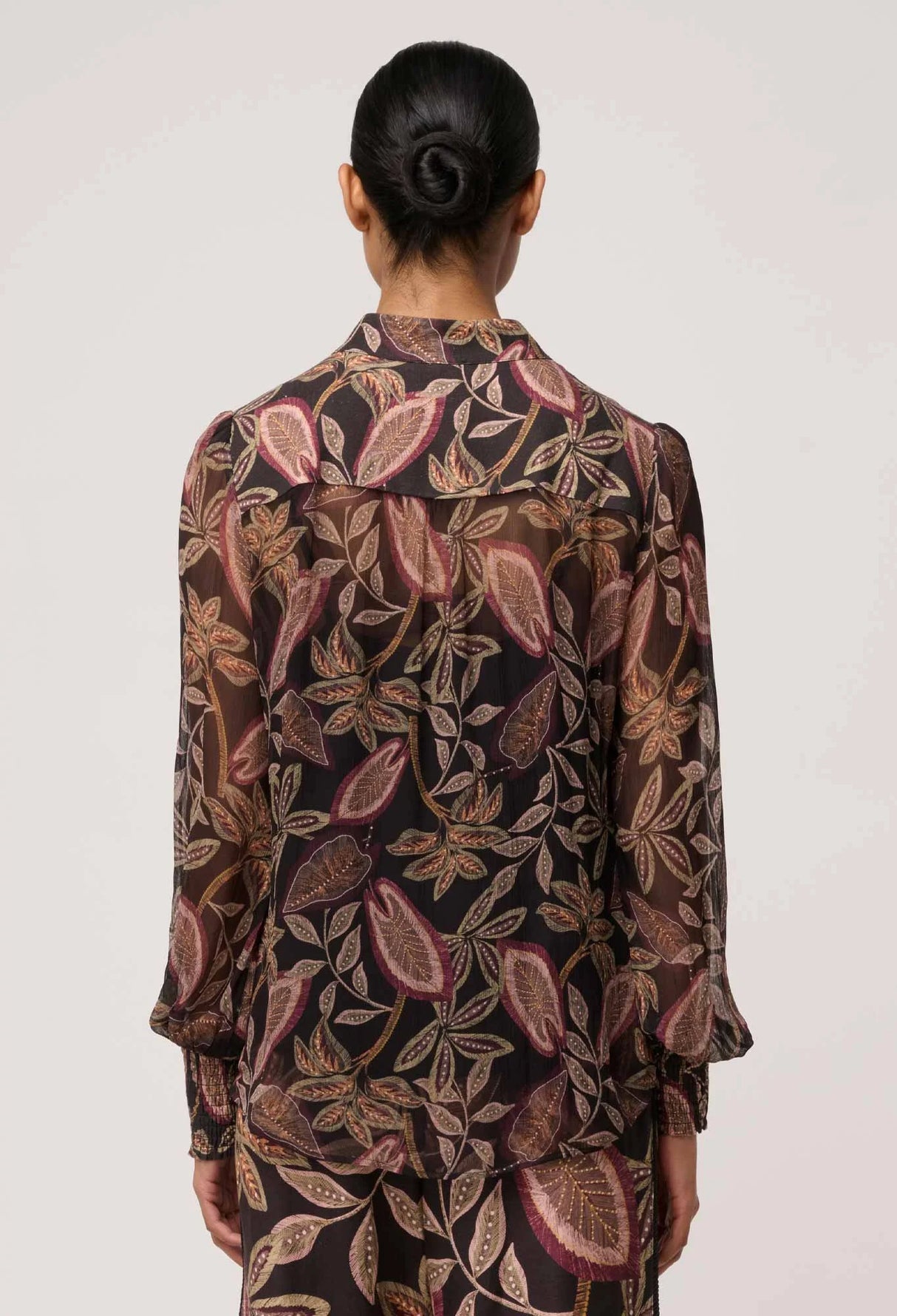Freya Sheer Viscose Blouse with Embelished Neck Detail | Dark Tropique