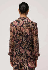 Freya Sheer Viscose Blouse with Embelished Neck Detail | Dark Tropique