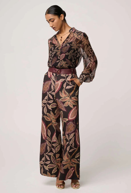 Freya Sheer Viscose Blouse with Embelished Neck Detail | Dark Tropique