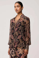 Freya Sheer Viscose Blouse with Embelished Neck Detail | Dark Tropique
