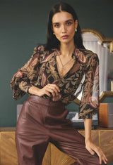 Freya Sheer Viscose Blouse with Embelished Neck Detail | Dark Tropique