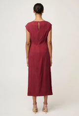 Monique Draped Neck Cupro Viscose Stretch Gold Detail Column Dress | Ruby