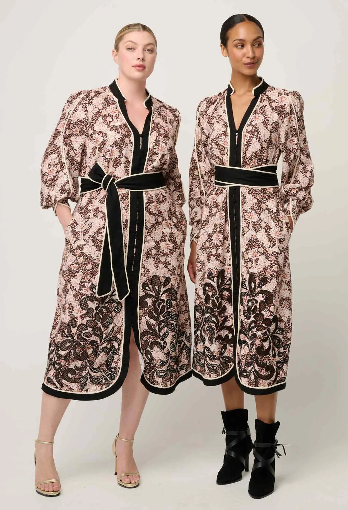 Camille Viscose Linen Curved Hem Placement Embroidered Dress | Russet Palm