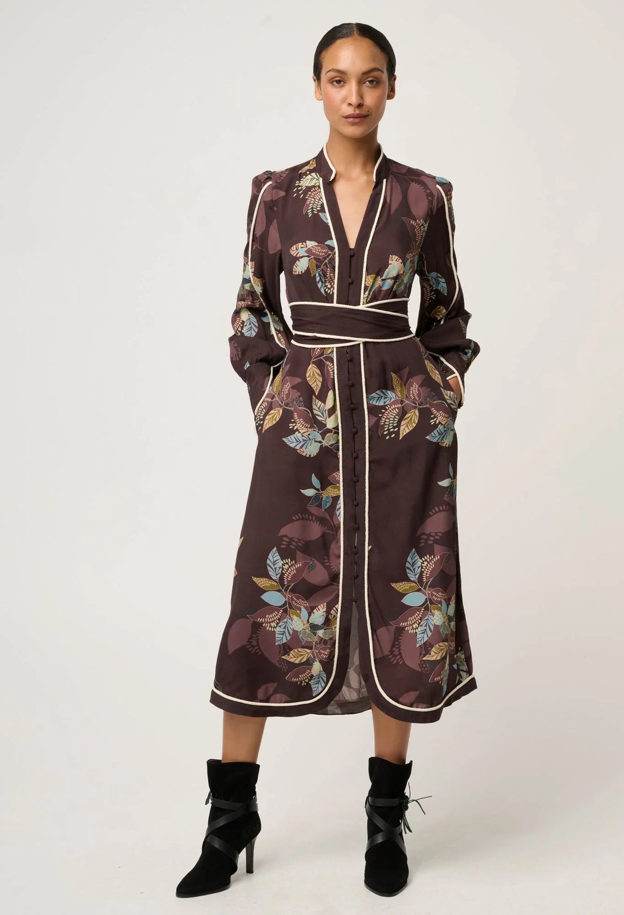 Camille Viscose Faile Curved Hem Rope Detail Dress