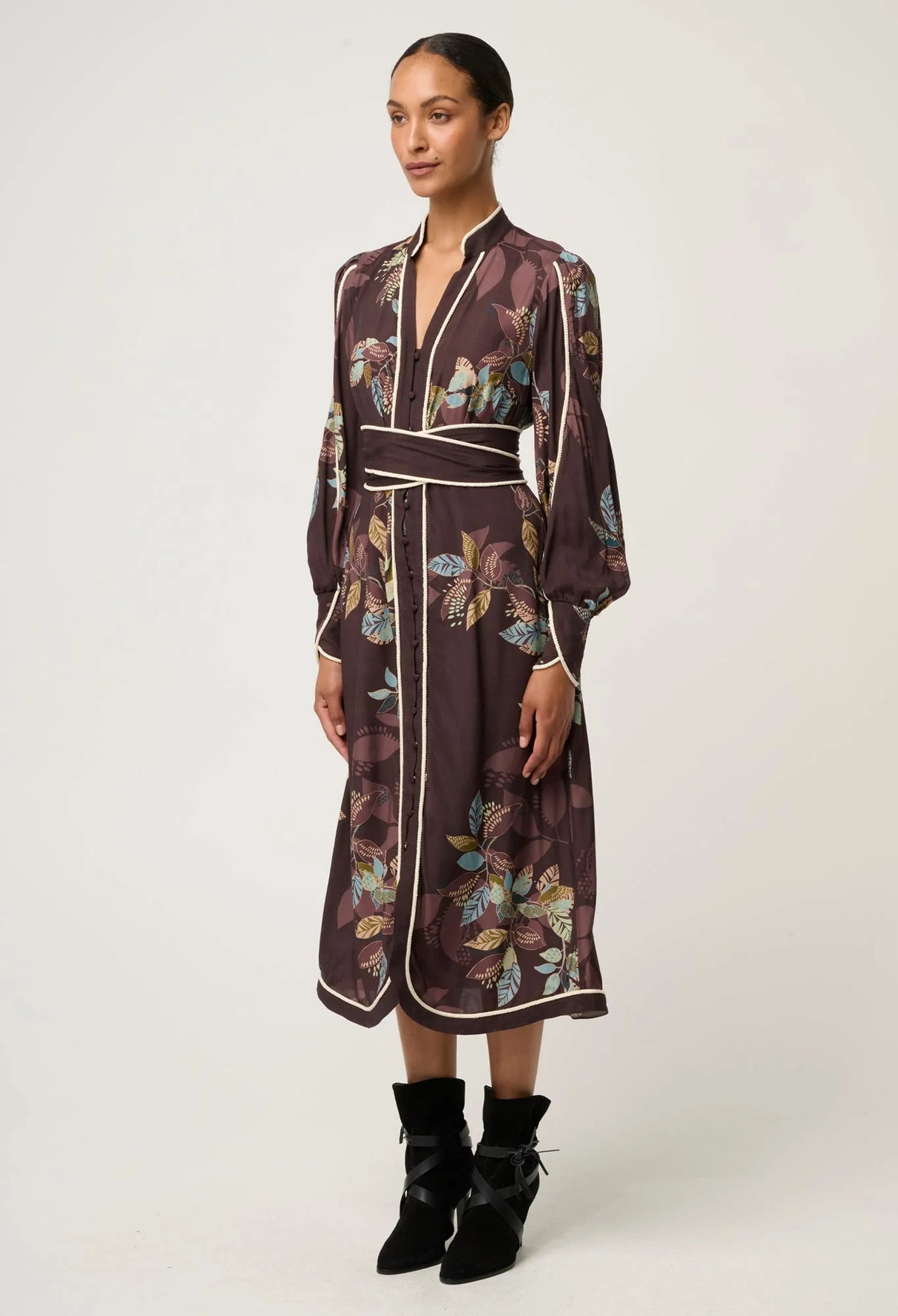 Camille Viscose Faile Curved Hem Rope Detail Dress