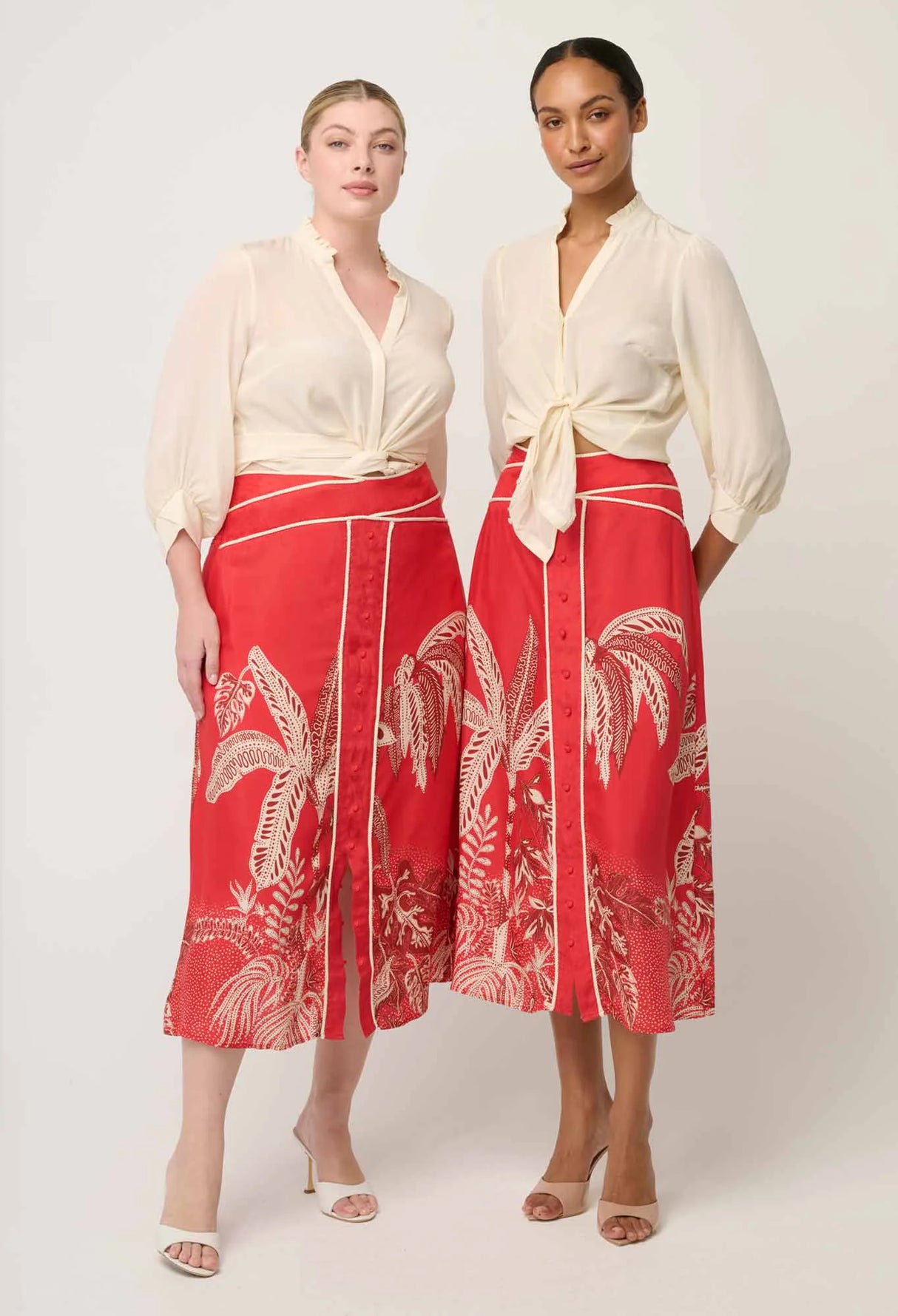 Harper Viscose Faille Placement Print Criss Cross Waist Panel Skirt | Crimson Palms