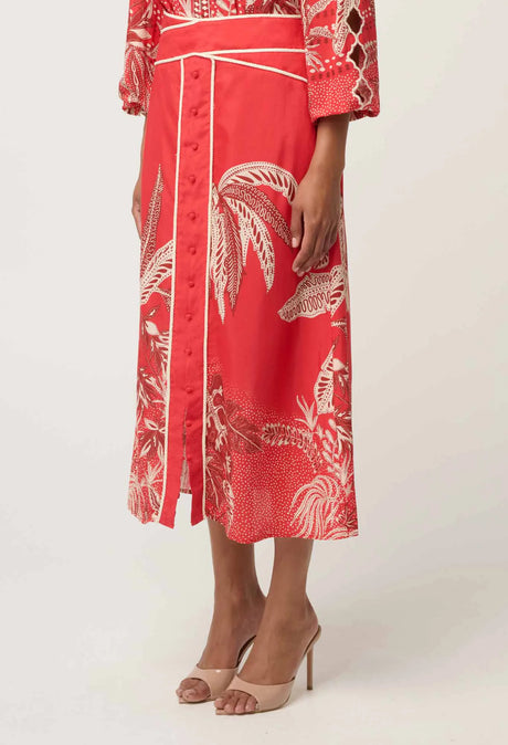 Harper Viscose Faille Placement Print Criss Cross Waist Panel Skirt | Crimson Palms