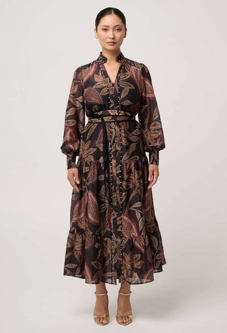 Wanderlust Pearl Embellished Cotton Silk Maxi Dress | Dark Tropique
