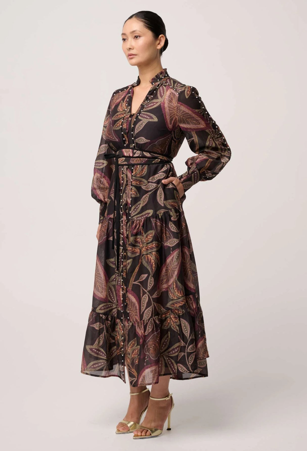 Wanderlust Pearl Embellished Cotton Silk Maxi Dress | Dark Tropique