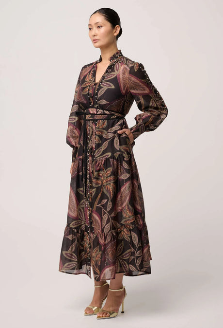 Wanderlust Pearl Embellished Cotton Silk Maxi Dress | Dark Tropique