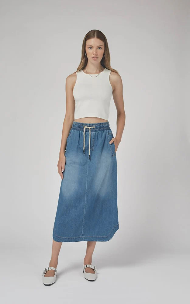 Pia Long Denim Skirt | Mid Blue