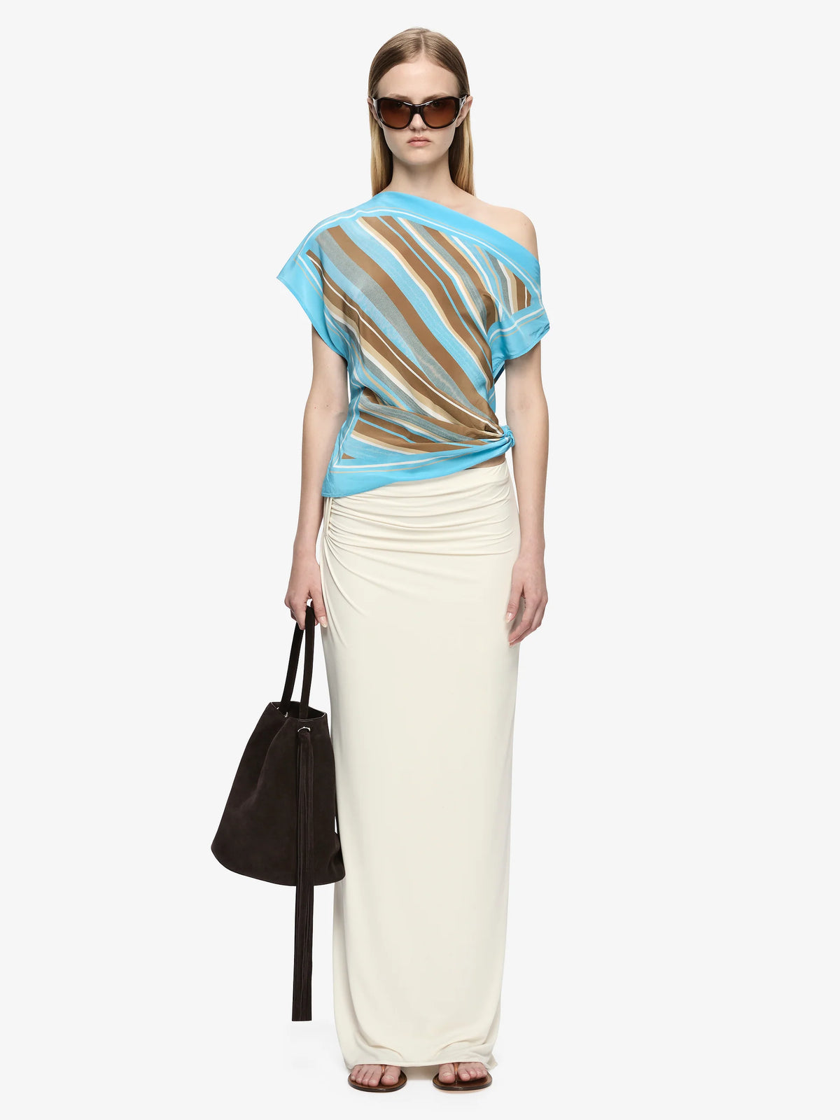 Elaris Drape Top | Sandalwood Stripe