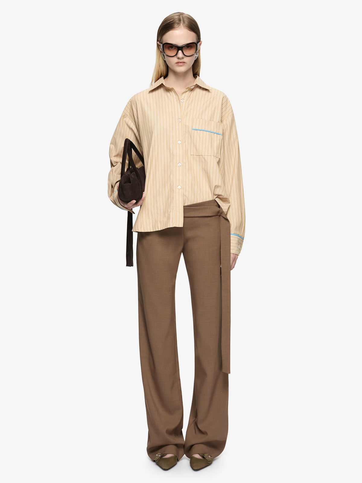 Zanda Shirt | Tan Pin Stripe/Azure Blue