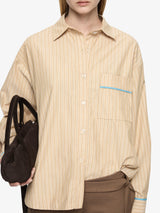 Zanda Shirt | Tan Pin Stripe/Azure Blue