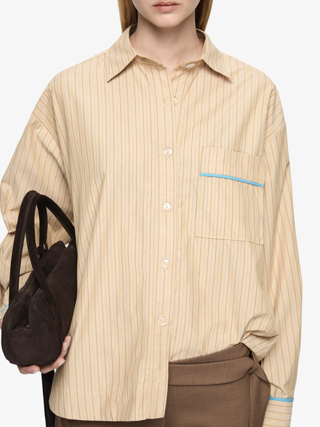 Zanda Shirt | Tan Pin Stripe/Azure Blue