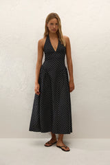 La Cala Midi Dress | Lola Polka Dot Black Cream