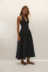 La Cala Midi Dress | Lola Polka Dot Black Cream