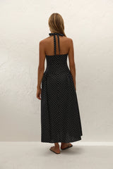 La Cala Midi Dress | Lola Polka Dot Black Cream