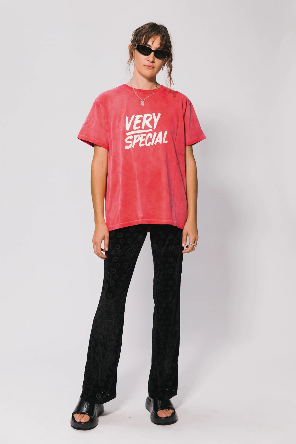 Washed Red Stacked Logo Tee