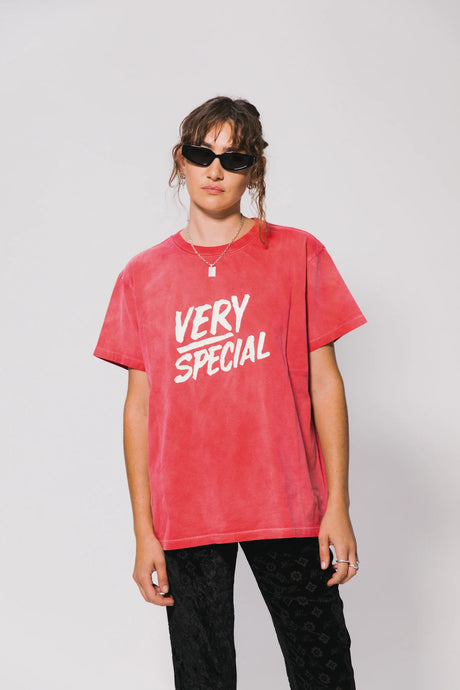 Washed Red Stacked Logo Tee