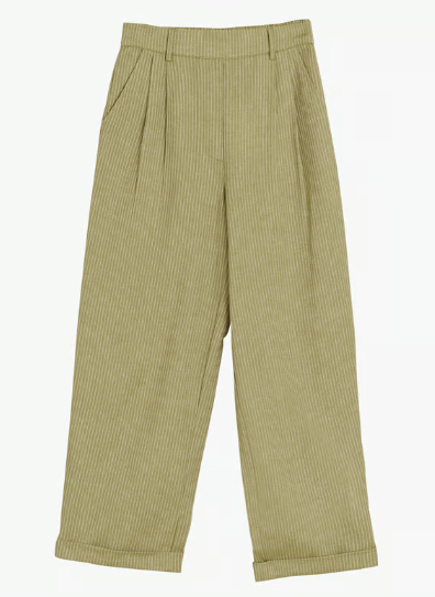 Pleated Pinstripe Trouser | Khaki