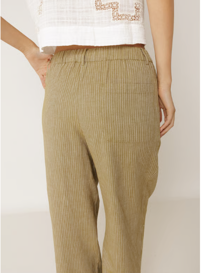 Pleated Pinstripe Trouser | Khaki