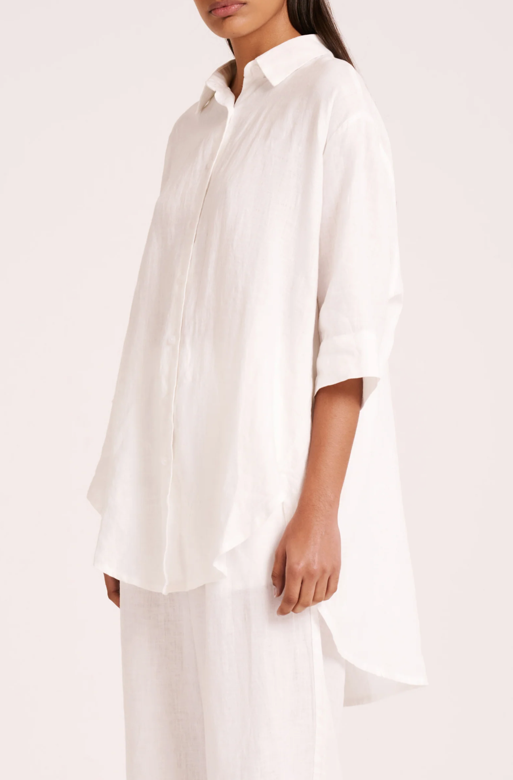Lounge Linen Longline Shirt | White