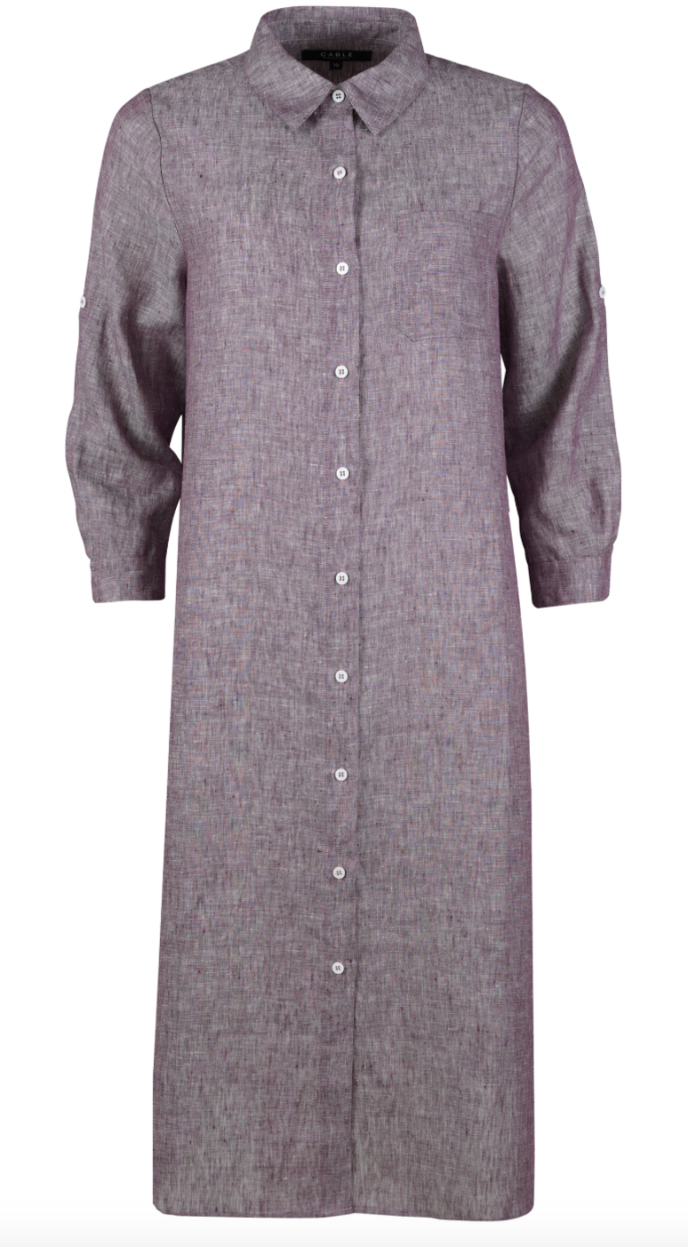 Pure Linen Shirt Dress |Berry
