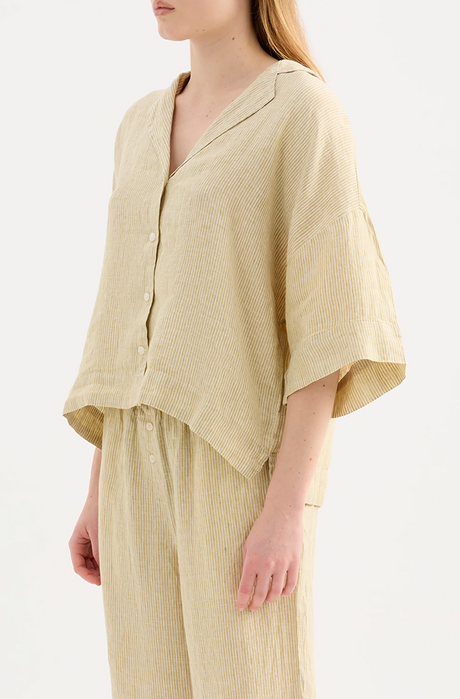 Lounge Stripe Linen Shirt | Moss Stripe