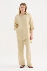 Lounge Stripe Linen Long Shirt | Moss Stripe
