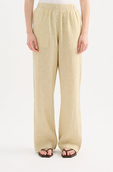 Lounge Stripe Linen Pant | Moss Stripe