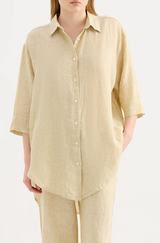Lounge Stripe Linen Long Shirt | Moss Stripe