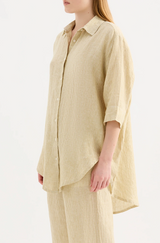 Lounge Stripe Linen Long Shirt | Moss Stripe