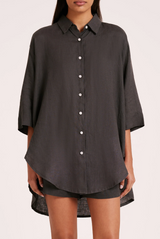 Lounge Linen Longline Shirt | Coal
