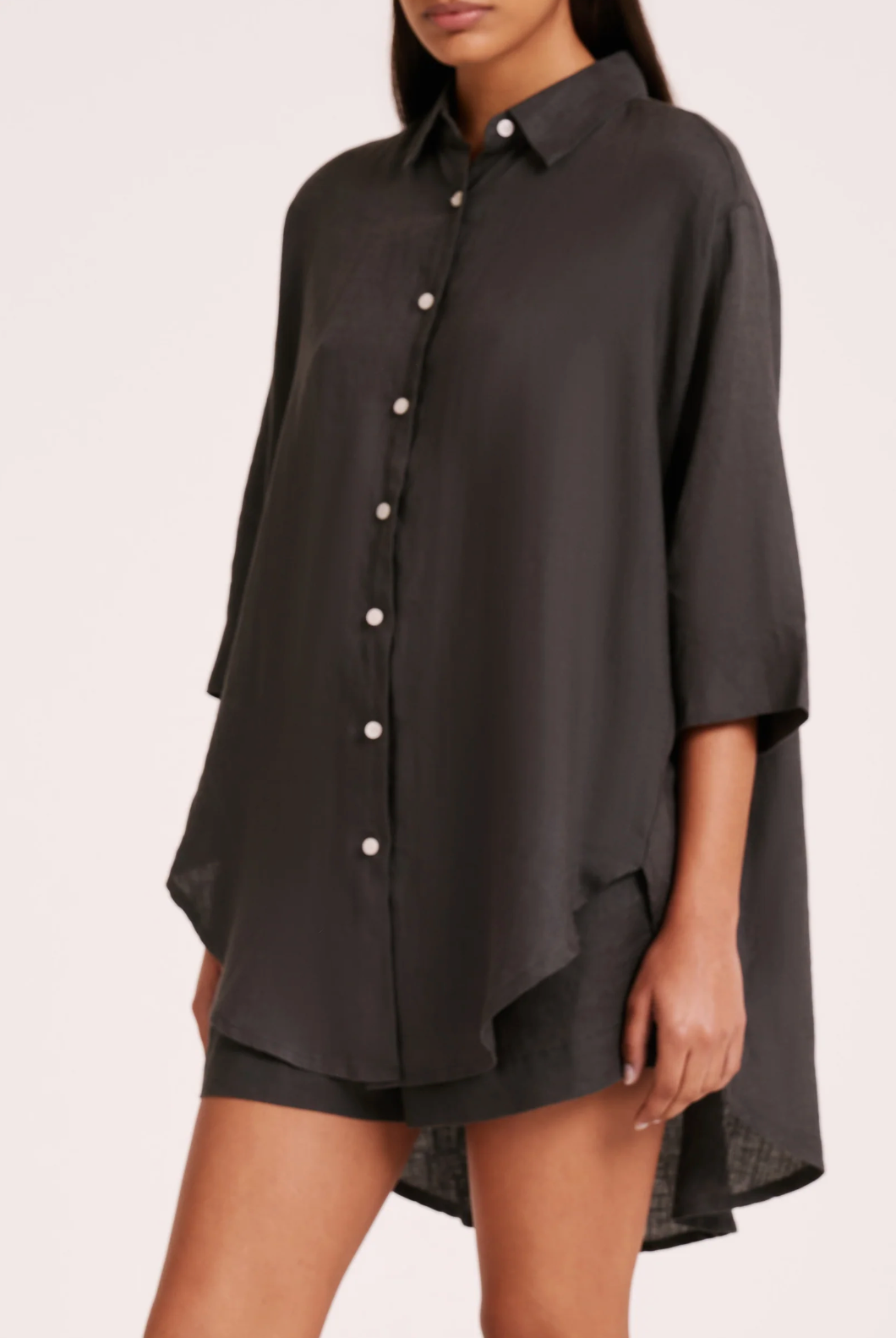 Lounge Linen Longline Shirt | Coal