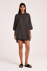 Lounge Linen Longline Shirt | Coal
