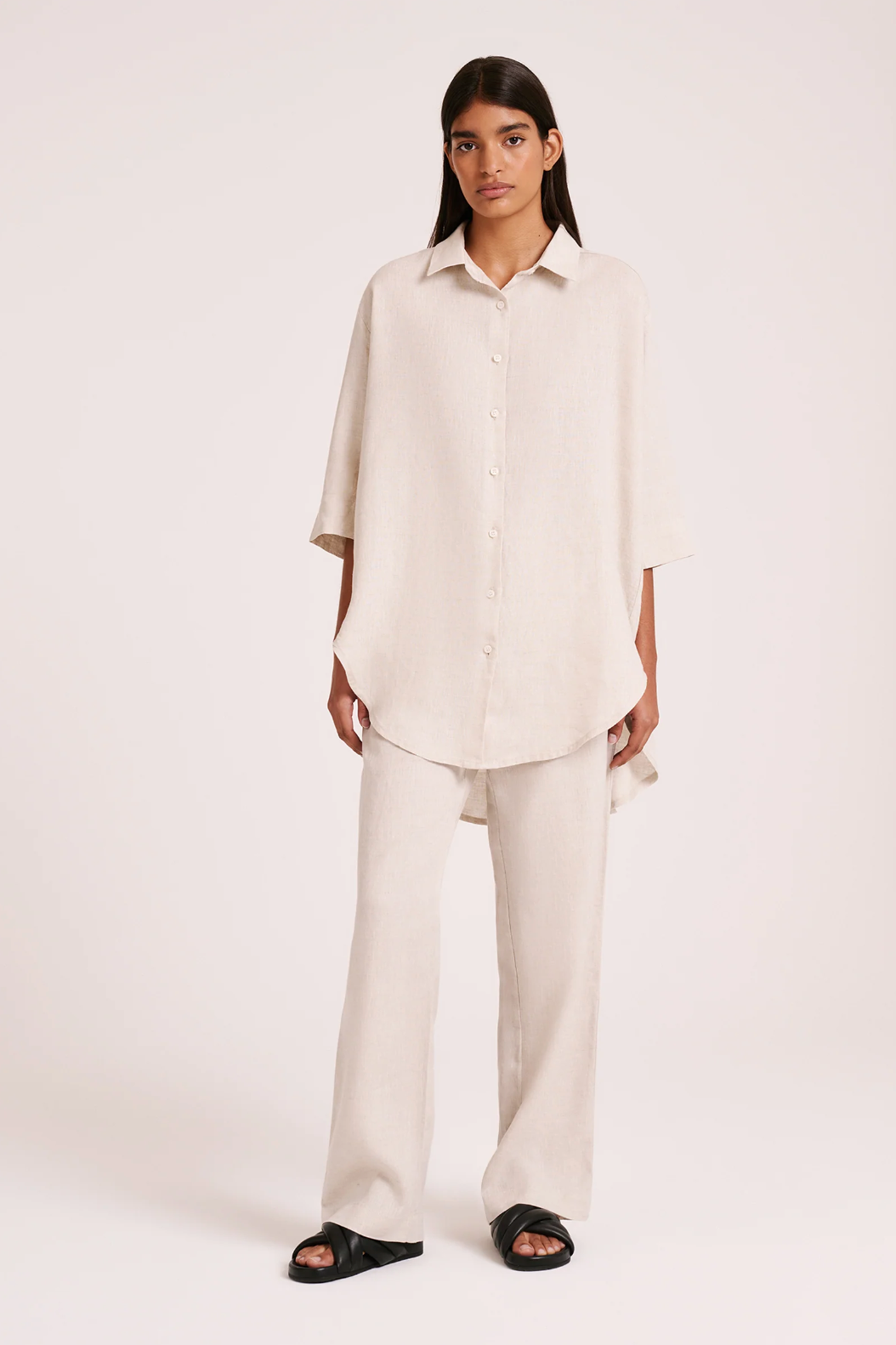 Lounge Linen Longline Shirt | Natural
