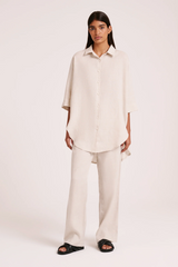 Lounge Linen Longline Shirt | Natural