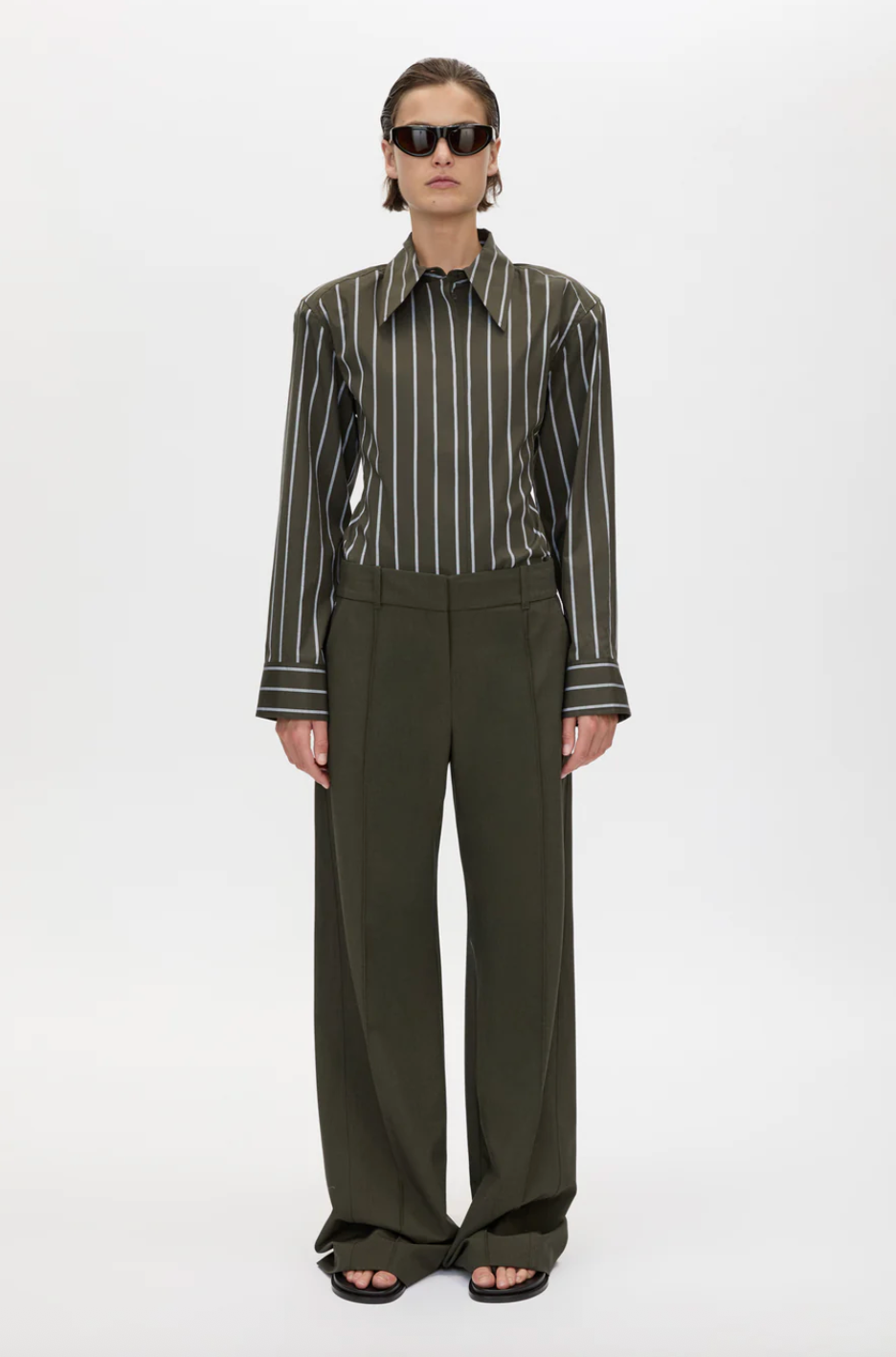 Tarn Fitted Stripe Shirt | Dark Emerald Stripe