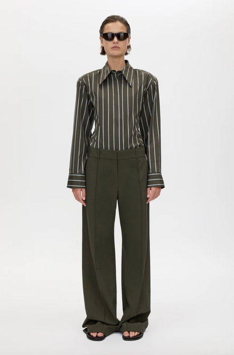Una Straight Leg Pin Tuck Trouser | Dark Emerald