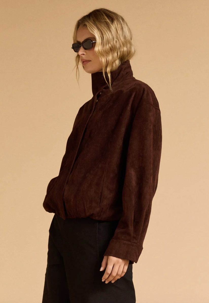 Faux Suede Bomber | Espresso